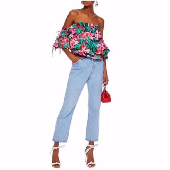 Marissa Webb  Garnet Lilly Print Leona Off Shoulder Top Small Cotton $298 Resort - Picture 2 of 11